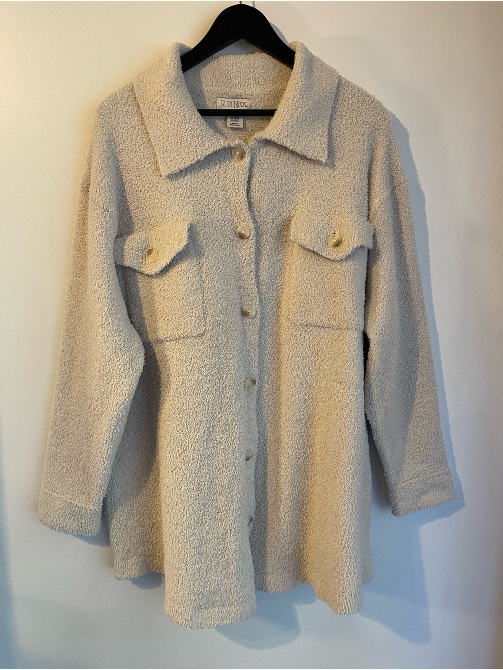 Ruby Moon Cream Teddy Fleece Button Front Shacket Jacket Plus Size 2X Oversized